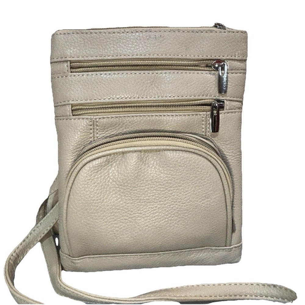 Women's Pewter Triple Zip Crossbody Travel‎ Bag Purse Handbag IDCard Storage